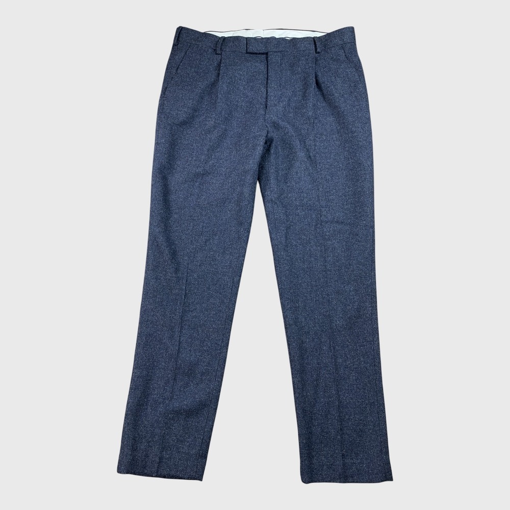NOAK Wool Dress Pants Mens 38x32 Blue Flat Front Straight Tailored‎ Trousers